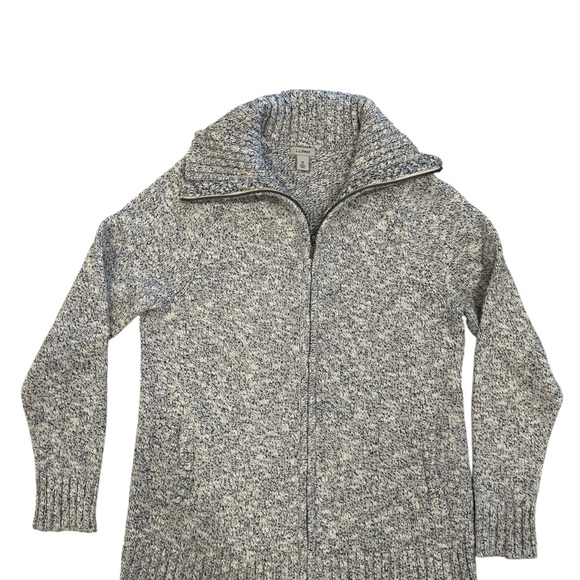 L.L. Bean Full Zip Up Sweater in Heather Gray 100% Cotton Ribbed Hem Women’s M - Picture 1 of 9